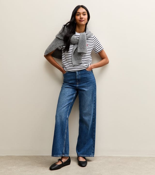 New Look Women's Navy Cotton Striped Mon Amour Logo T-Shirt New Look - 3