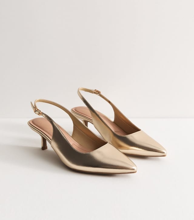 New Look Women's Wide Fit Gold Faux Leather Slingback Pumps Vegan New Look - 2