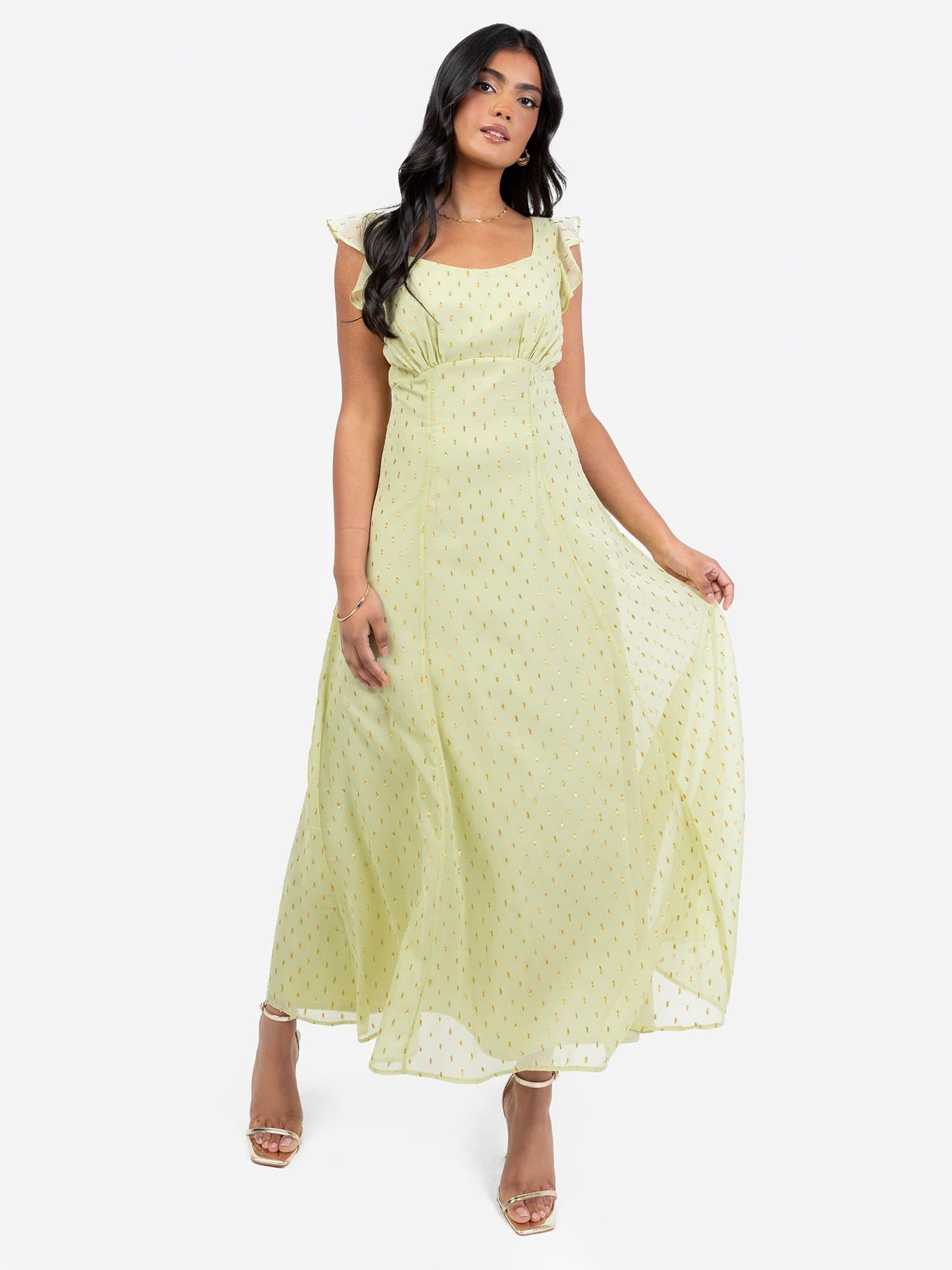 Anaya with Love Anaya with Love Women's Tie-Back Flutter Sleeve Midi Dress in Green