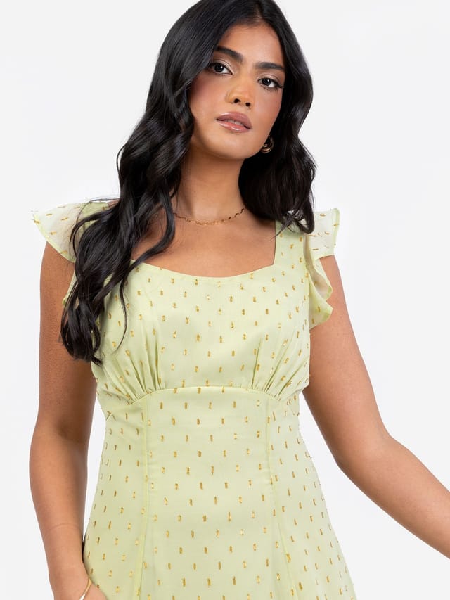 Anaya with Love Anaya with Love Women's Tie-Back Flutter Sleeve Midi Dress in Green - 2