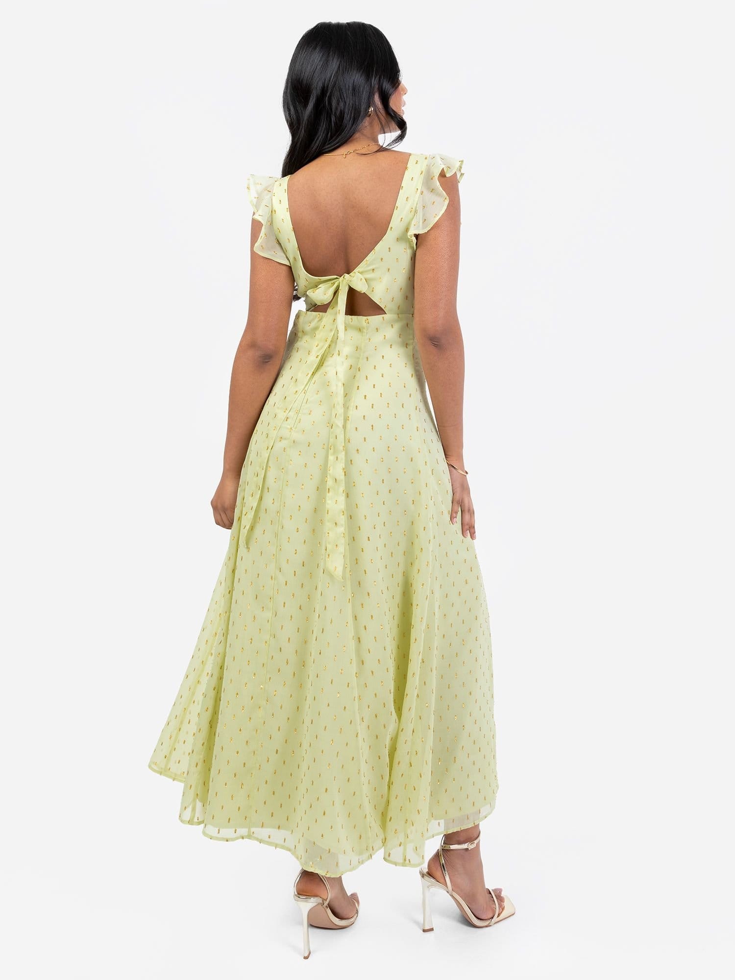 Anaya with Love Anaya with Love Women's Tie-Back Flutter Sleeve Midi Dress in Green - 4