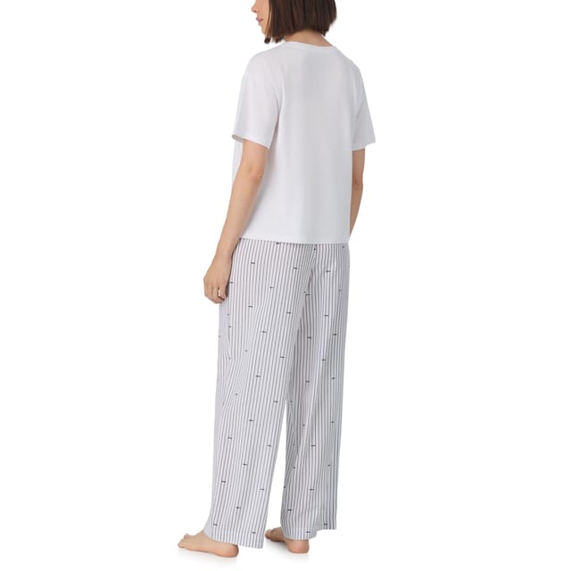 DKNY DKNY Women's Short sleeve top & pant sleep set in white & white logo stripe - 2