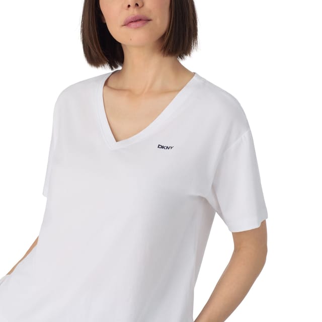 DKNY DKNY Women's Short sleeve top & pant sleep set in white & white logo stripe - 3