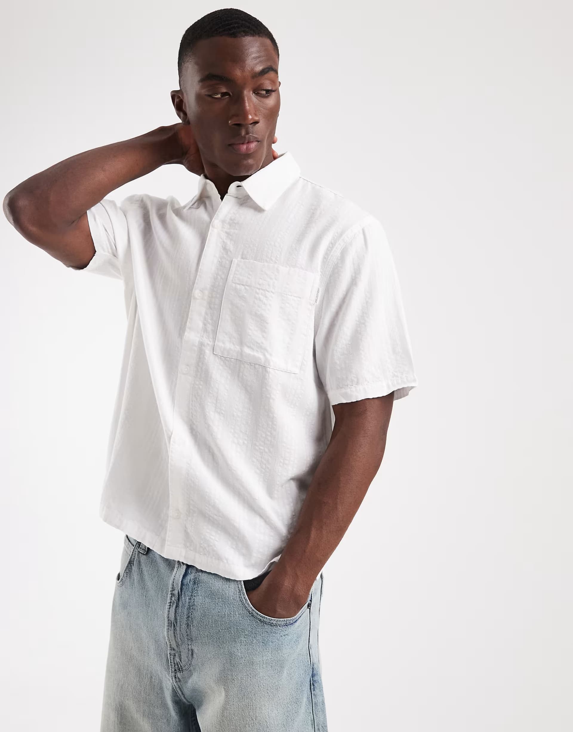 ASOS Hollister boxy cropped short sleeve shirt in white stripe