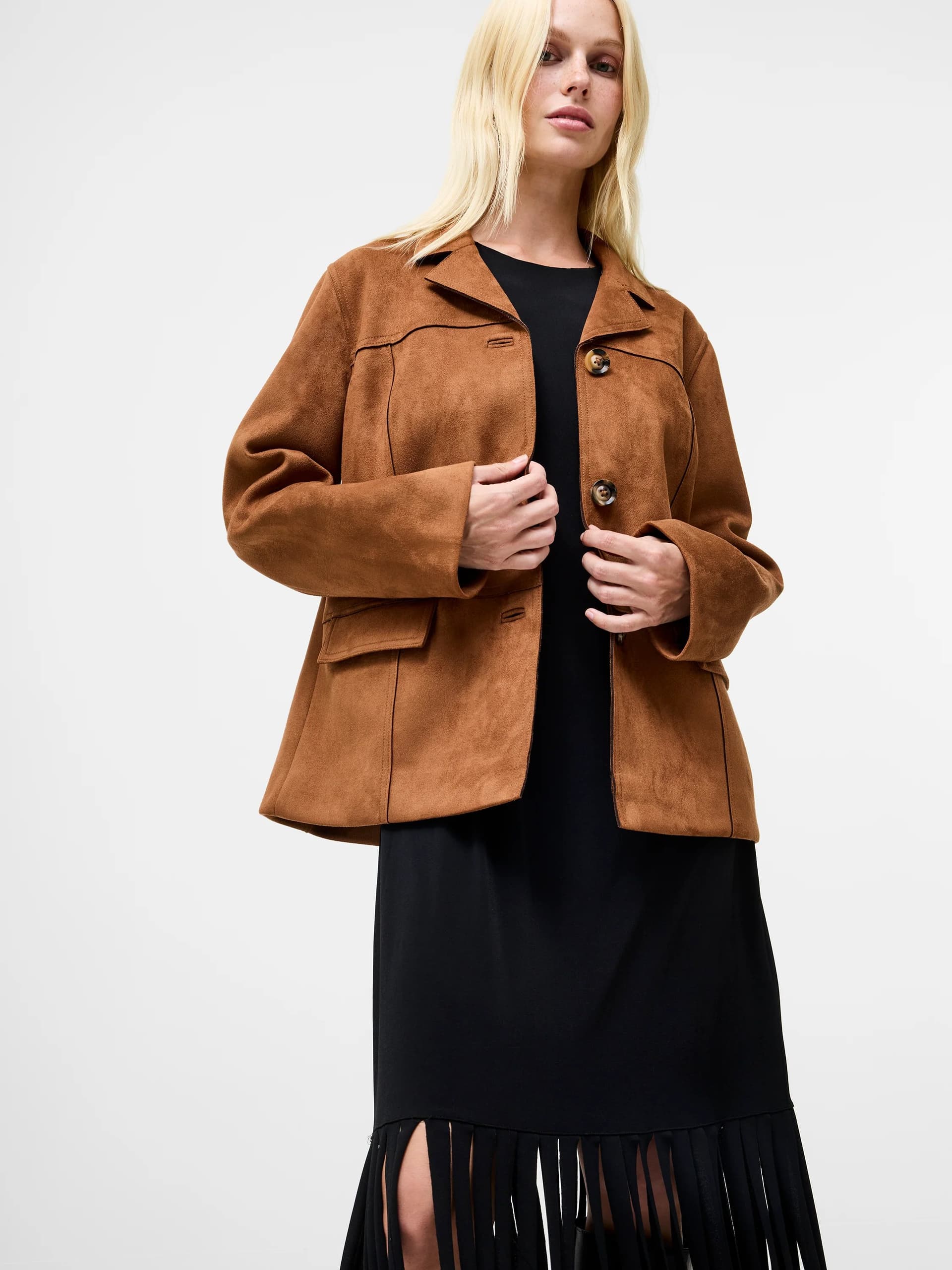 French Connection Laney Brown Faux Suede Jacket Tan