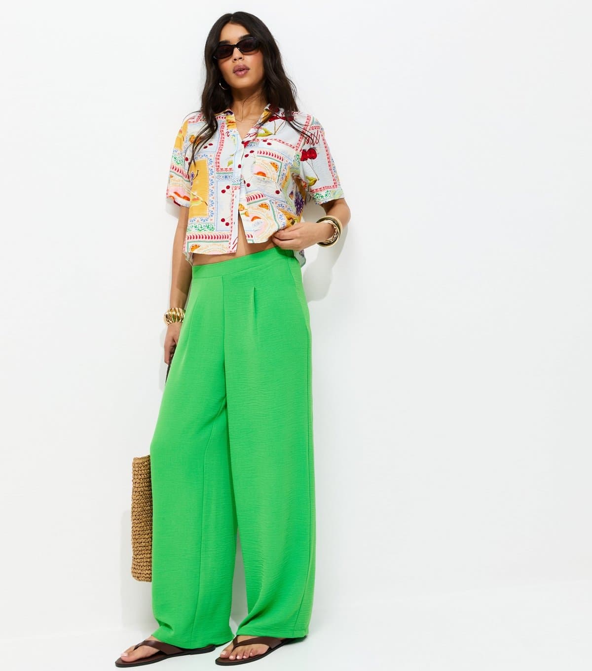 New Look Women's Green Loose Fit Wide Leg Trousers New Look