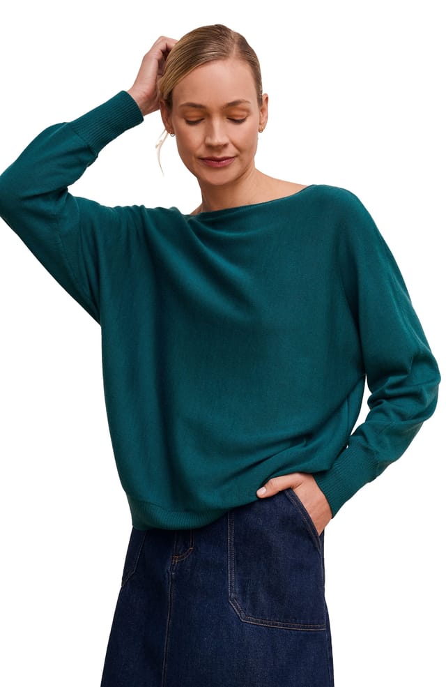 Celtic & Co Celtic & Co Women's Fine Knit Merino Relaxed Sweater in Teal - 2