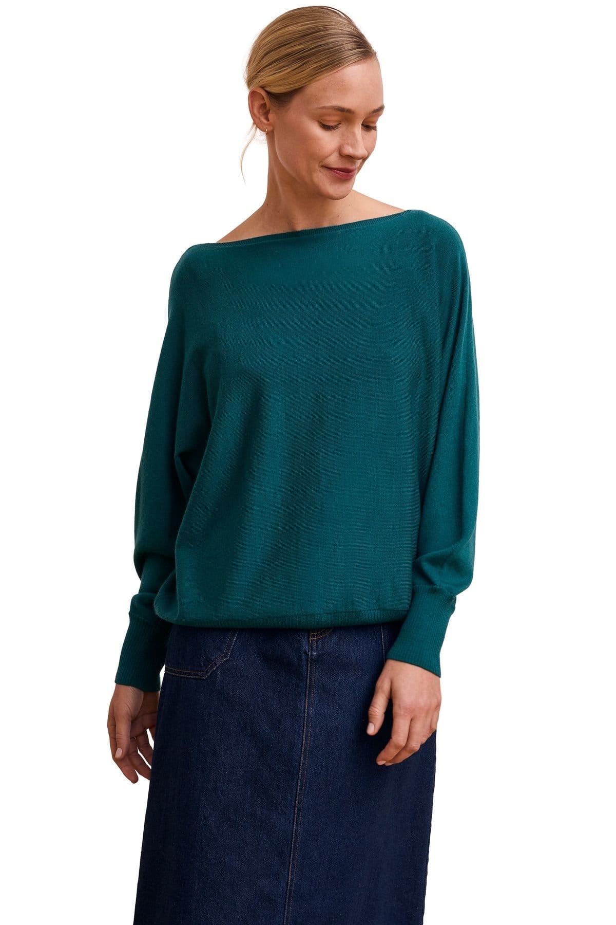 Celtic & Co Celtic & Co Women's Fine Knit Merino Relaxed Sweater in Teal - 4