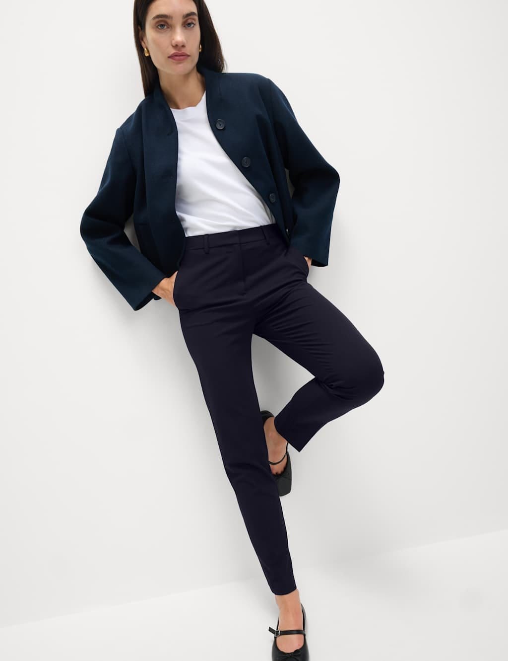 M&S Dark Navy Slim Fit Ankle Grazer Trousers