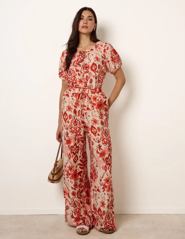 Blue Vanilla Watercolour Floral Printed Wide Leg Trousers - 2