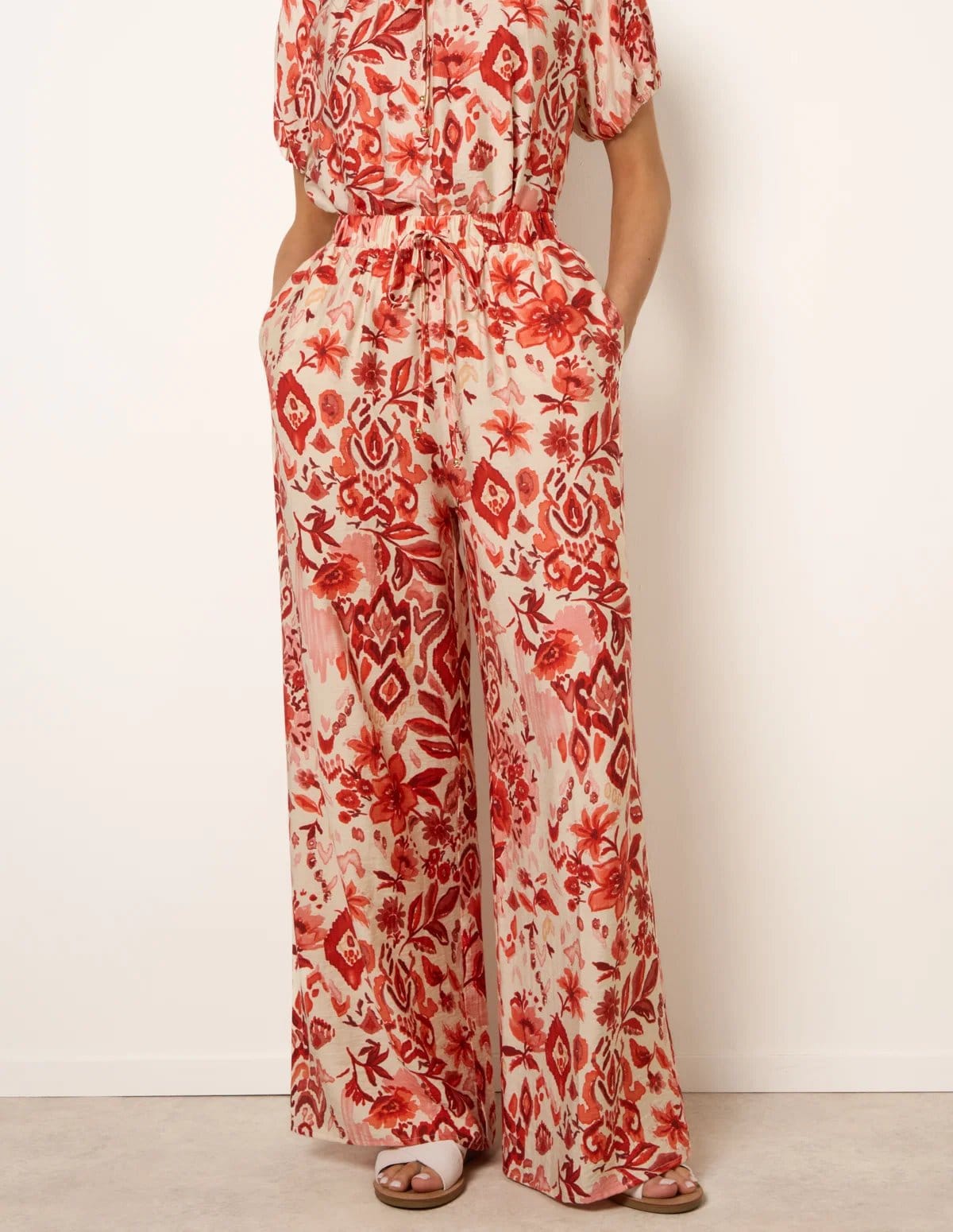 Blue Vanilla Watercolour Floral Printed Wide Leg Trousers - 4