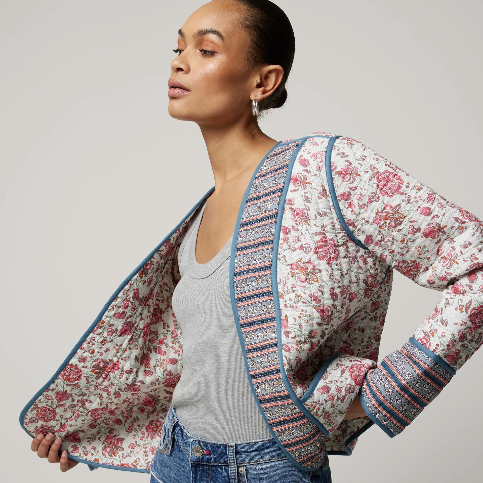 Kind Society River Island Womens Pink Quilted Floral Jacket