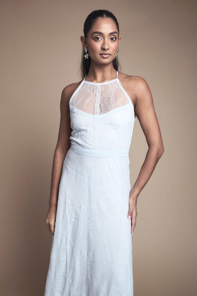 Oasis Oasis Women's Delicate Lace Apron Neck Maxi Bridesmaid Dress in Light Blue - 2