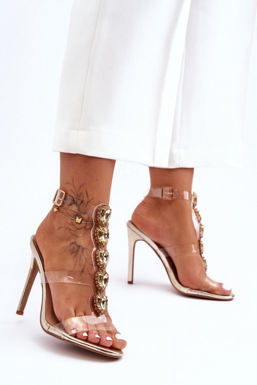 Love Lace Love Lace Gold Stiletto Heel Rhinestone Sandals