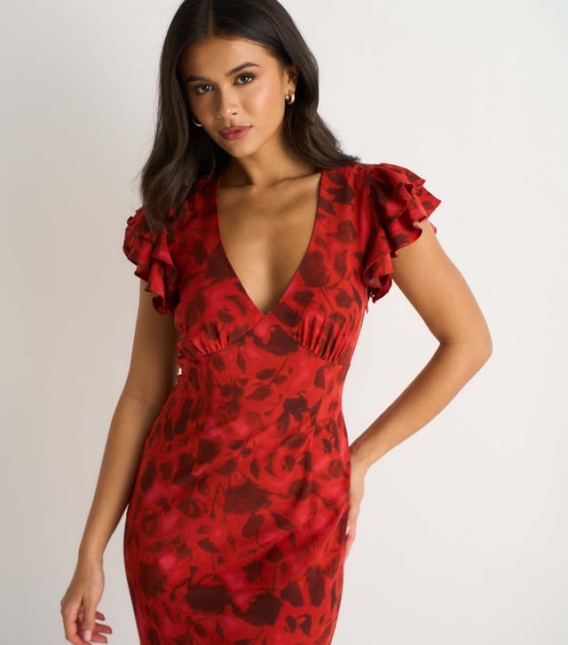 Gini London Women's Red Floral Print Ruffle Maxi Dress Gini London New Look - 2