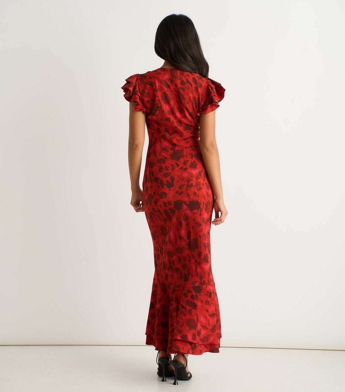 Gini London Women's Red Floral Print Ruffle Maxi Dress Gini London New Look - 4