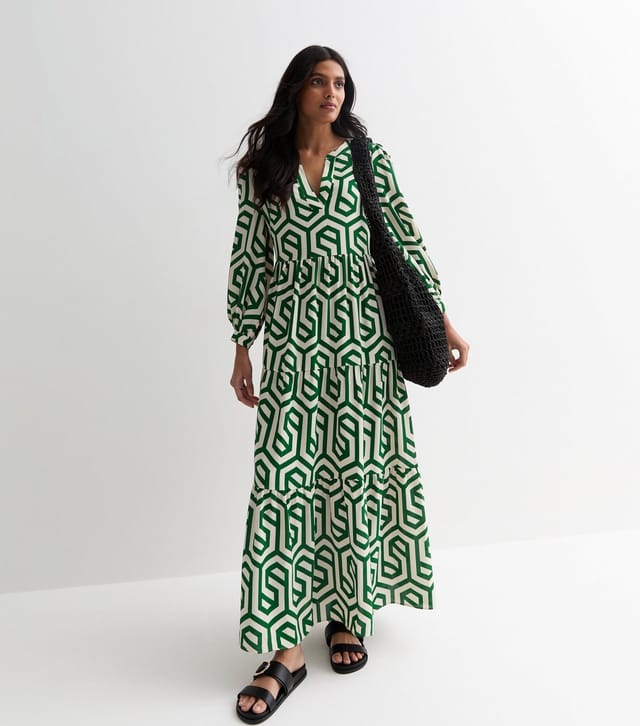 Gini London Women's Green Abstract Print Long Sleeve Maxi Dress Gini London New Look - 3