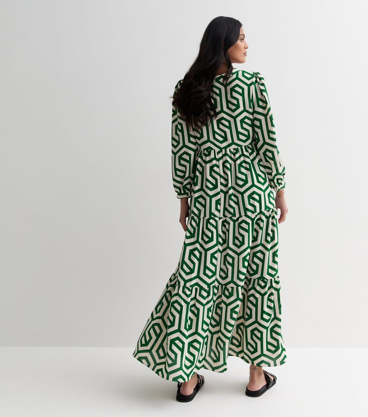 Gini London Women's Green Abstract Print Long Sleeve Maxi Dress Gini London New Look - 4