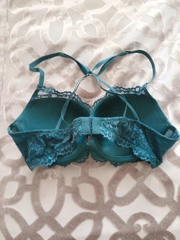 New Look Like Ne emerald green satin& lace cross back 36b bra