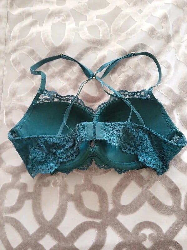 New Look Turquoise Satin & Lace Cross-Back Bra