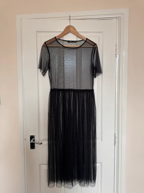 Bershka Bershka Black Sheer Tulle Midi Dress