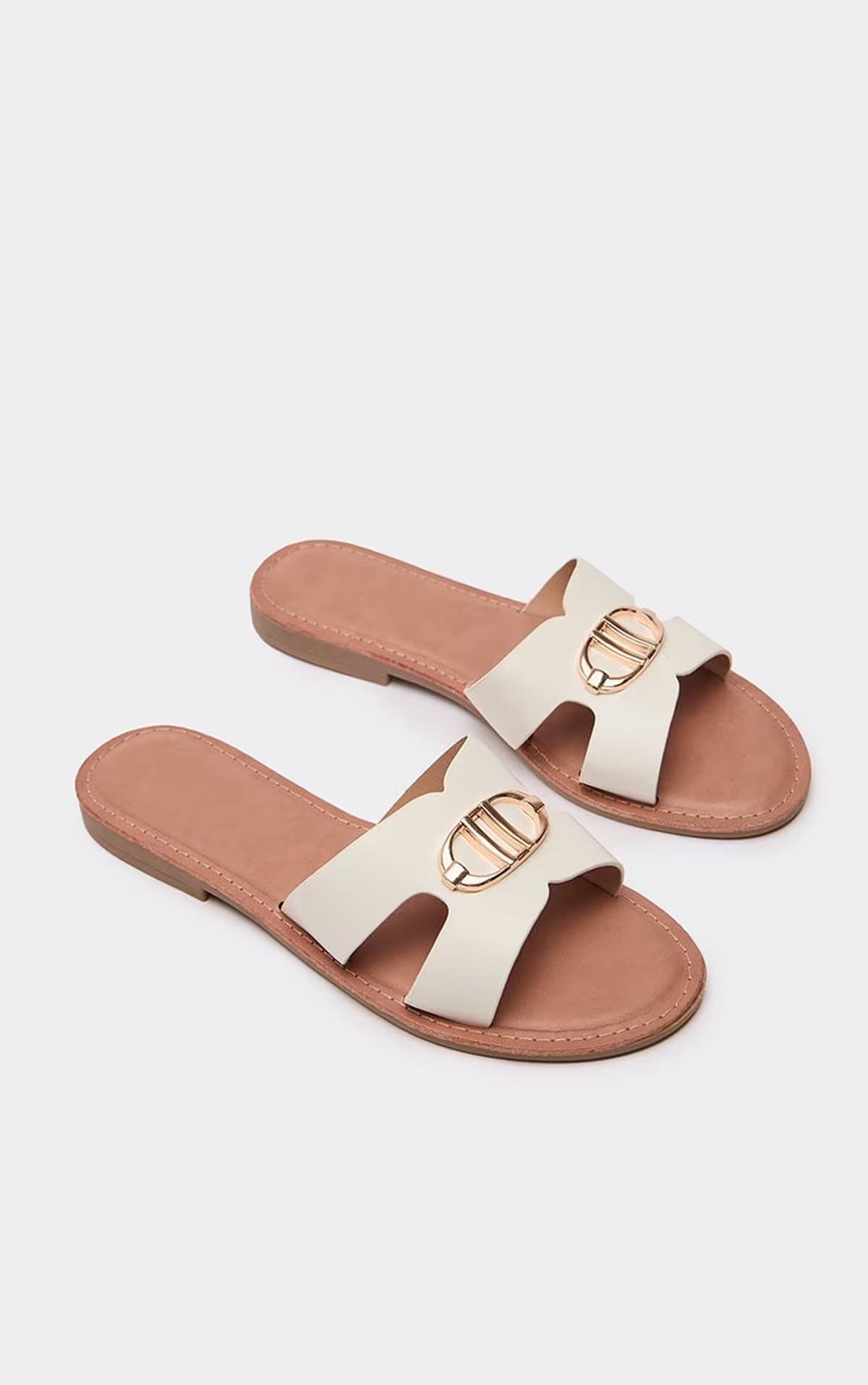 EGO Marla Cut Out Trim Detail Flat Slider Sandal In White Faux Leather, Women's Size UK 3