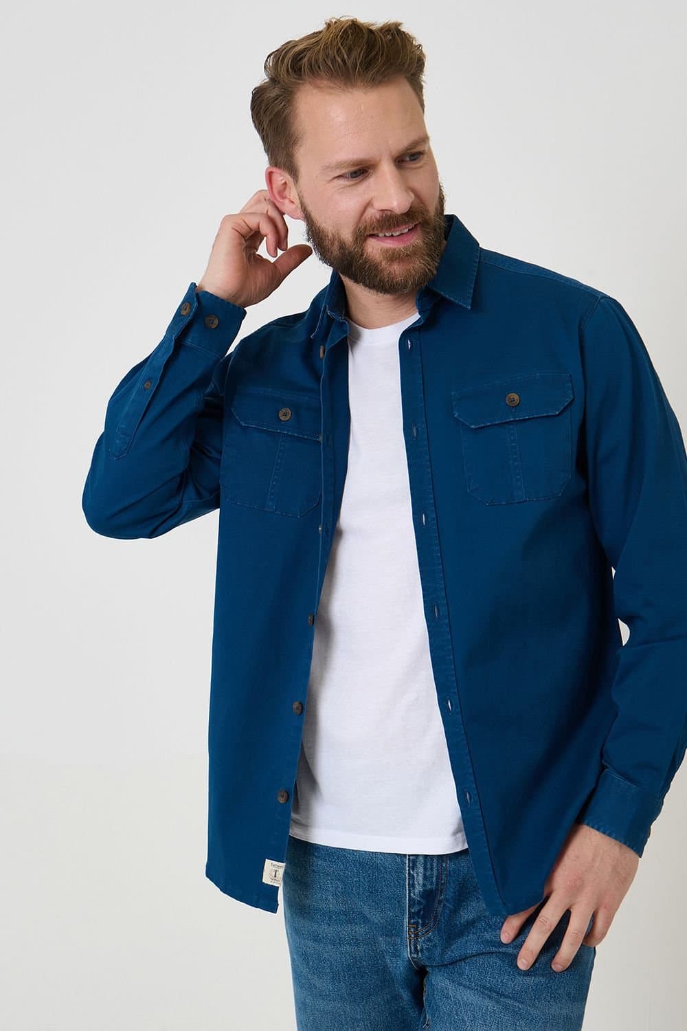 Saltwell Saltwell Men's Linen Cotton Blend Long Sleeve Shirt in Indigo