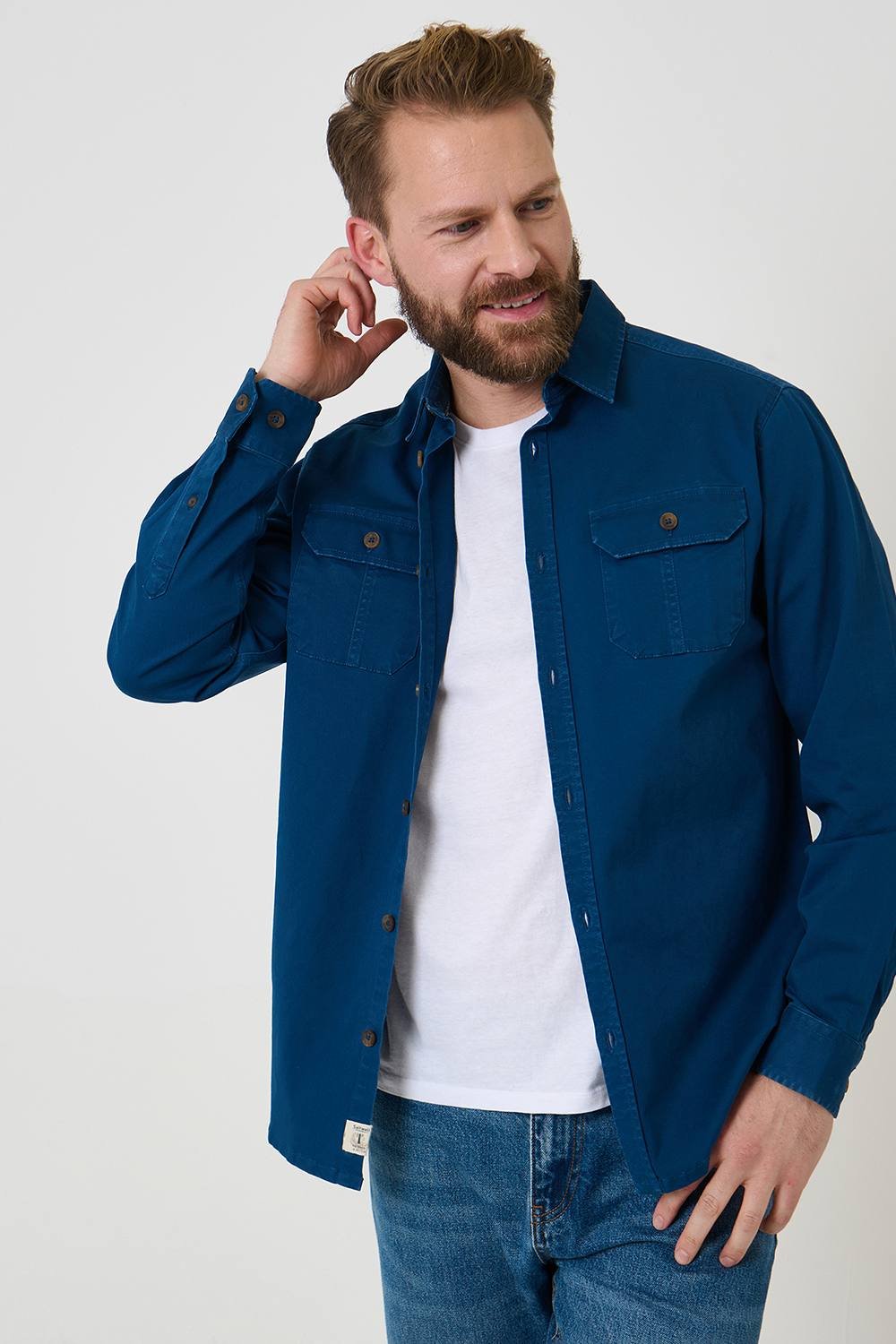 Saltwell Saltwell Men's Linen Cotton Blend Long Sleeve Shirt in Indigo - 2