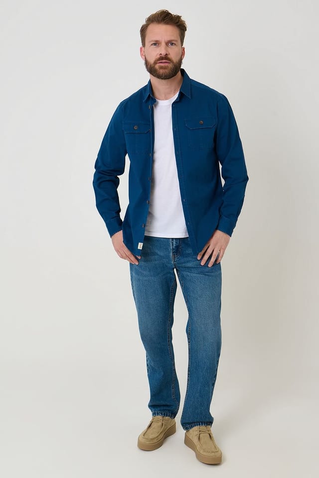 Saltwell Saltwell Men's Linen Cotton Blend Long Sleeve Shirt in Indigo - 3