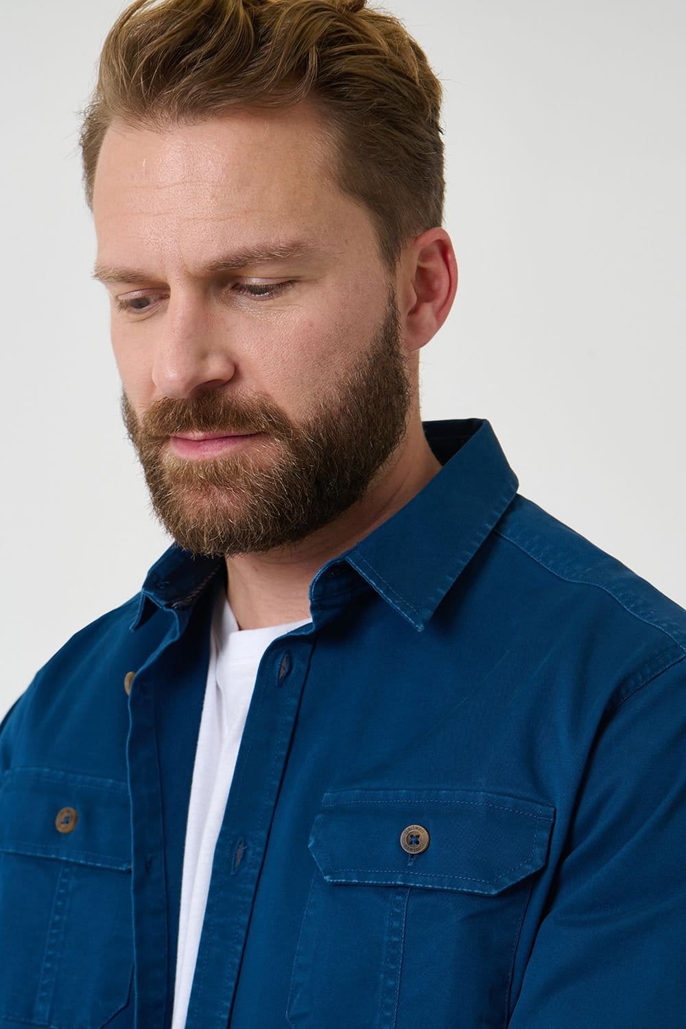 Saltwell Saltwell Men's Linen Cotton Blend Long Sleeve Shirt in Indigo - 4