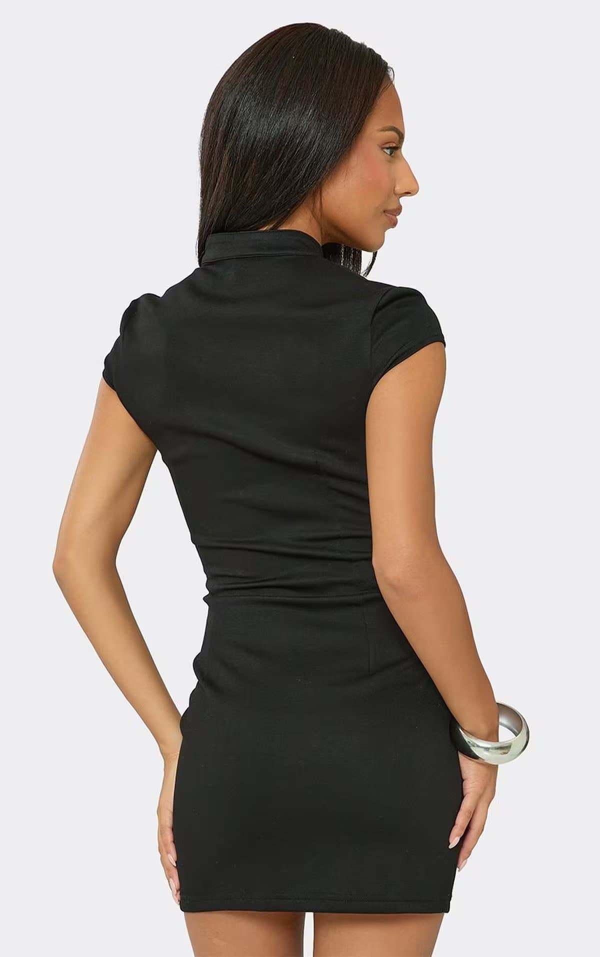 EGO Short Sleeve High Neck Trim Front Mini Dress In Black, Women's Size UK 6