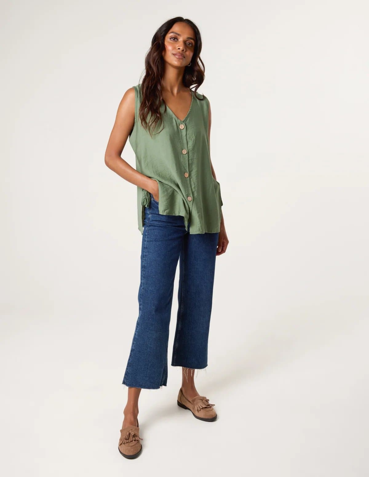 Blue Vanilla Button Through Side Detail Waistcoat Top