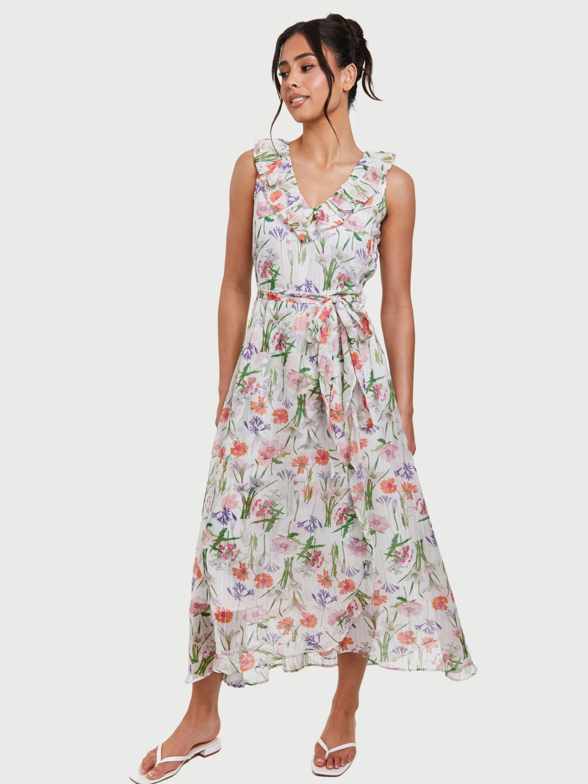 South Beach South Beach Women's Printed Chiffon Frill Wrap Midi Dress