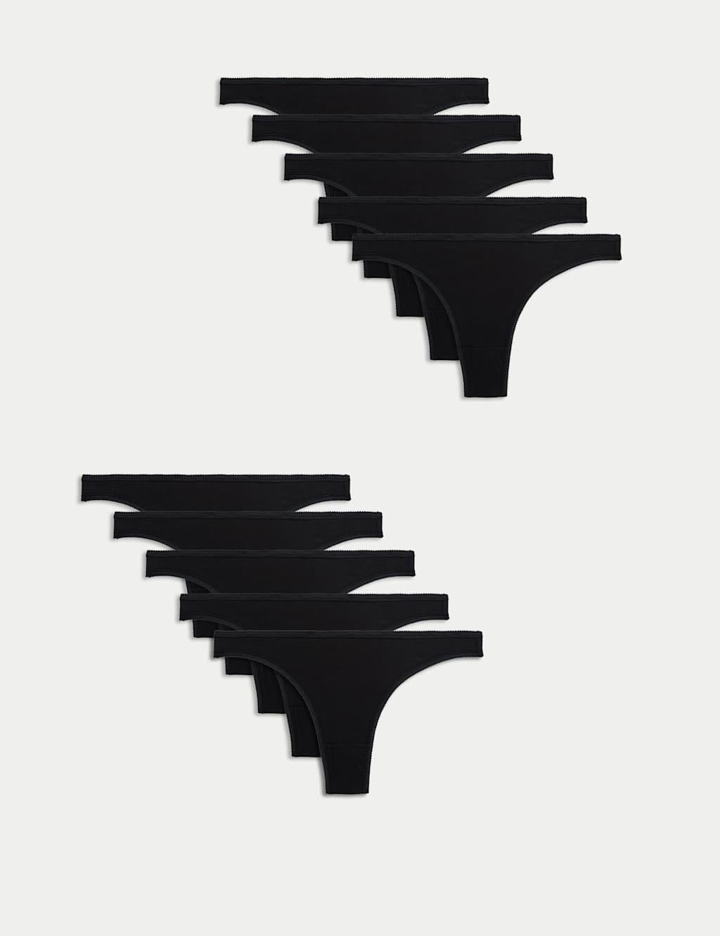 Marks & Spencer M&S 10pk Cotton Lycra® Thongs Black - 1