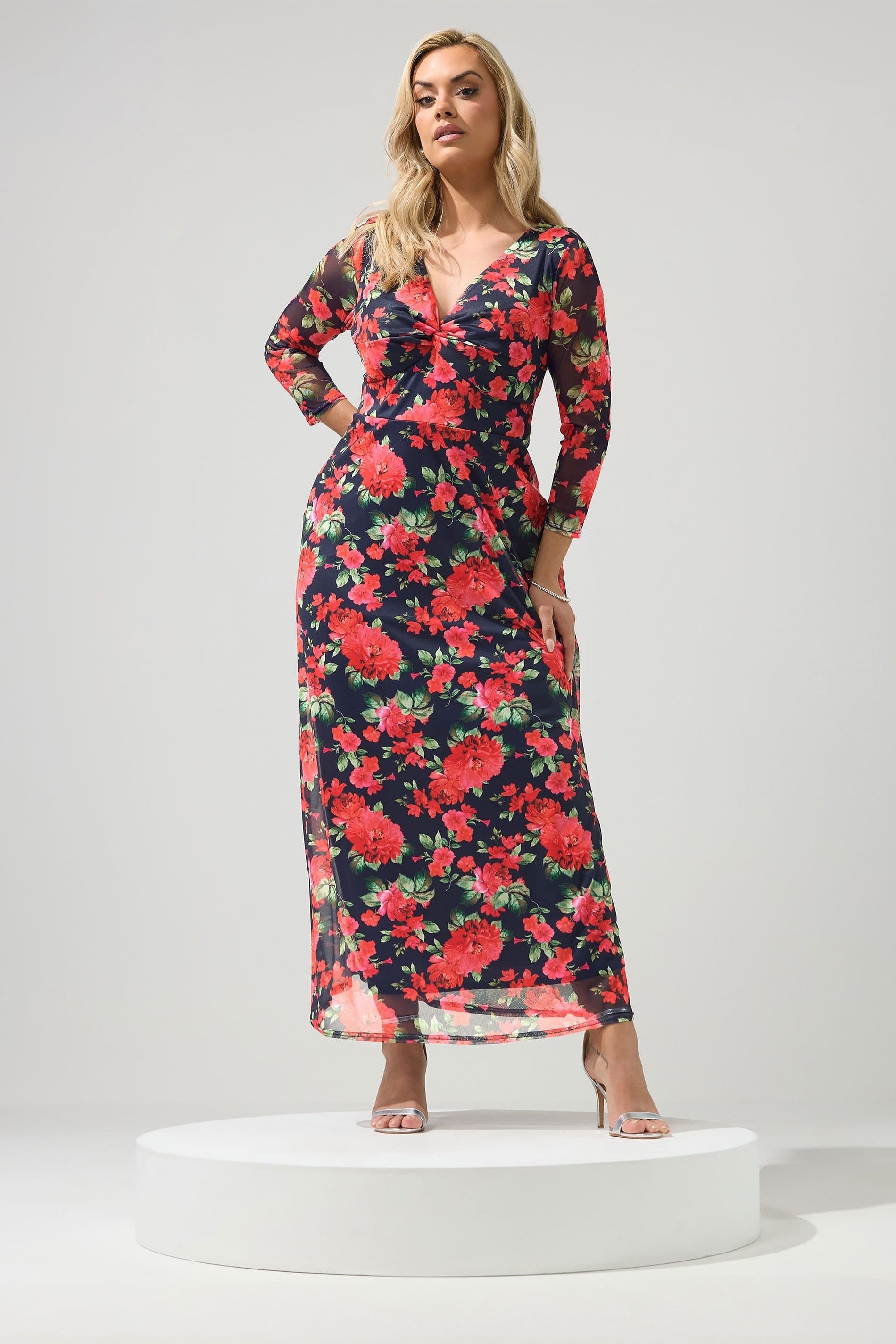 Yours Yours Women's Floral Knot Maxi Dress in Dark Navy