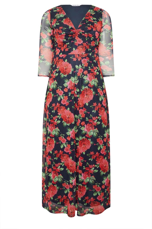 Yours Yours Women's Floral Knot Maxi Dress in Dark Navy - 2