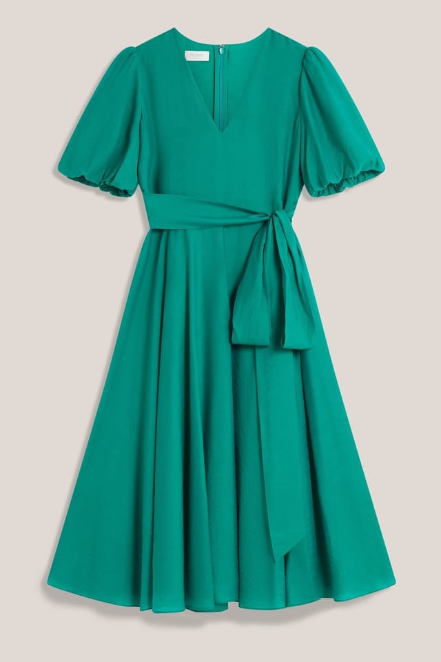 Hobbs London Hobbs London Women's Barrington Tie Waist Midi Dress in Emerald - 2