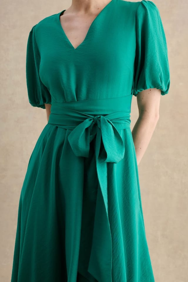 Hobbs London Hobbs London Women's Barrington Tie Waist Midi Dress in Emerald - 3
