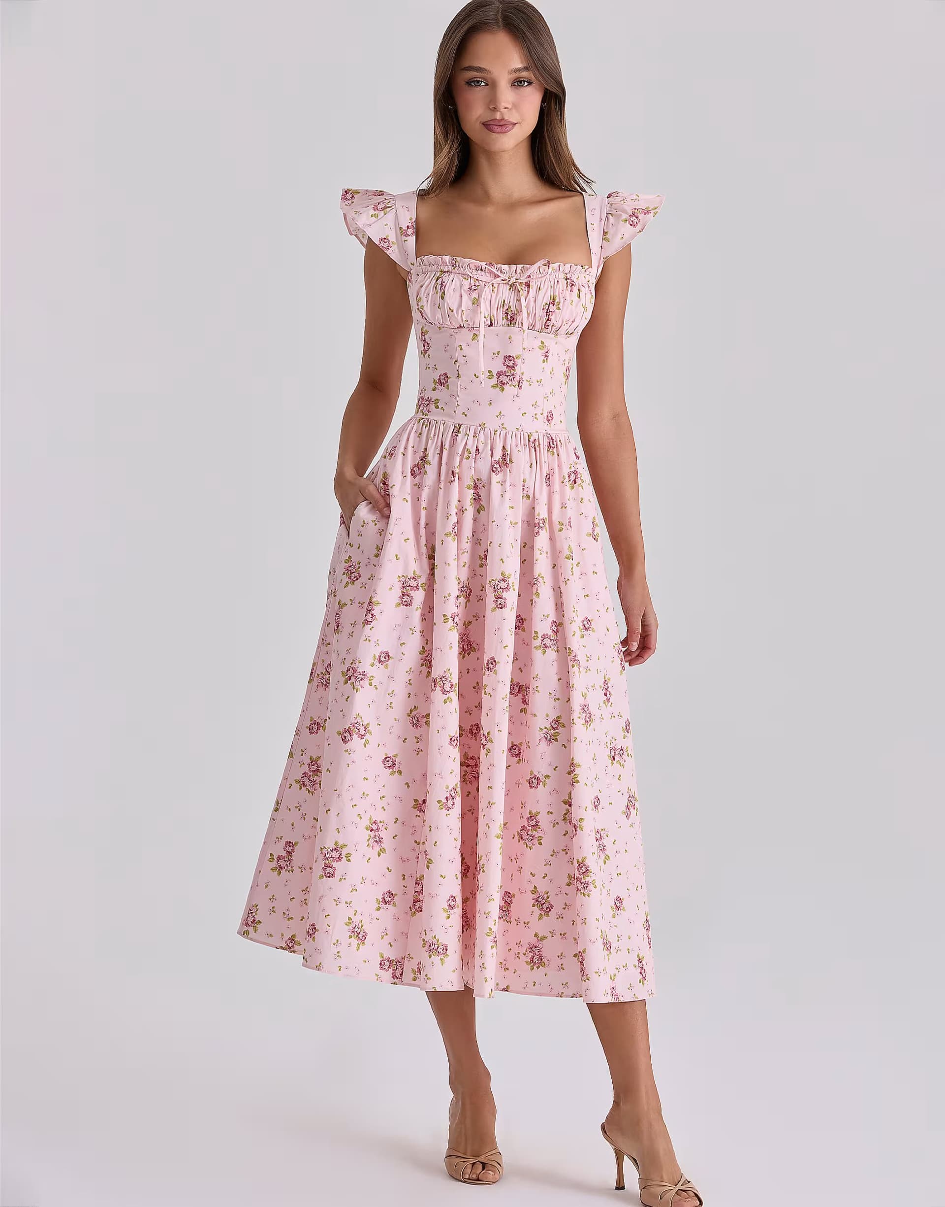 ASOS House of CB Livia pink vintage rose cotton midi sundress in pink vintage rose