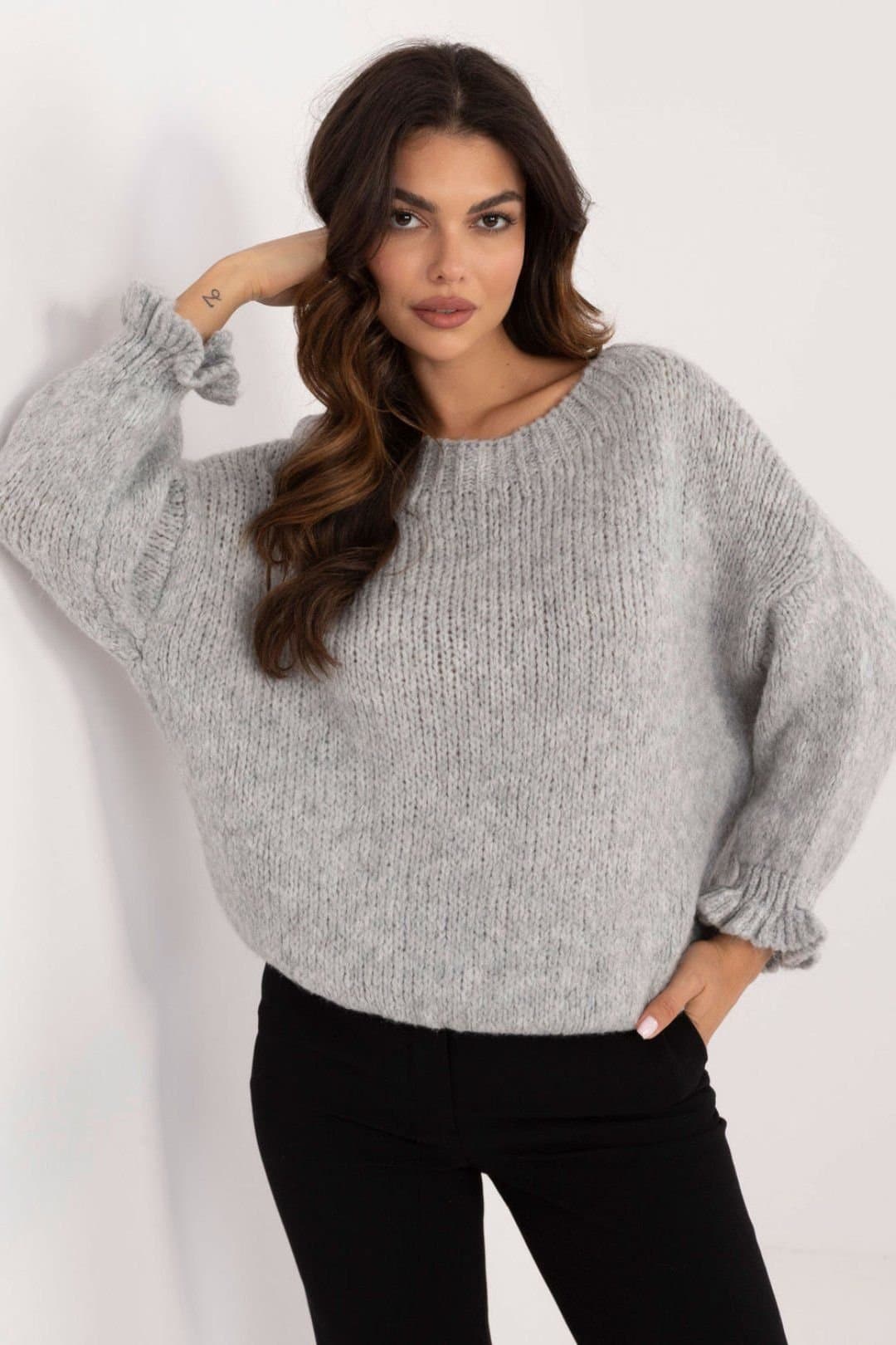 Love Lace Love Lace Women's Casual Ruffle Sleeve Wool Blend Sweater Style 201301 in Grey