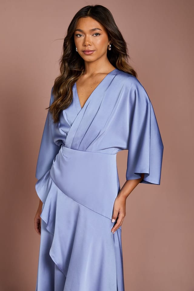 Coast Coast Women's Satin Back Crepe Ruffle Wrap Midi Dress in Slate Blue - 2