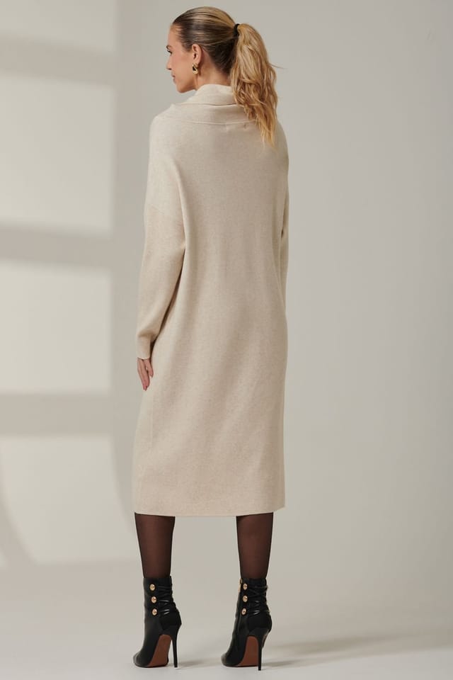 Jolie Moi Jolie Moi Women's Knitted Turtleneck Longline Jumper in Beige - 2