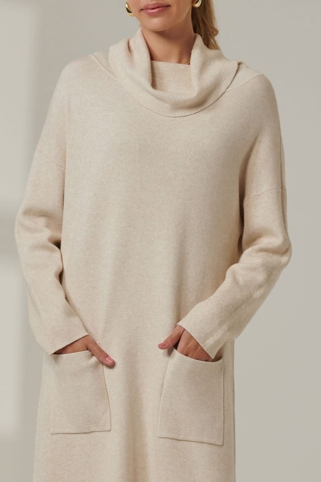 Jolie Moi Jolie Moi Women's Knitted Turtleneck Longline Jumper in Beige - 3