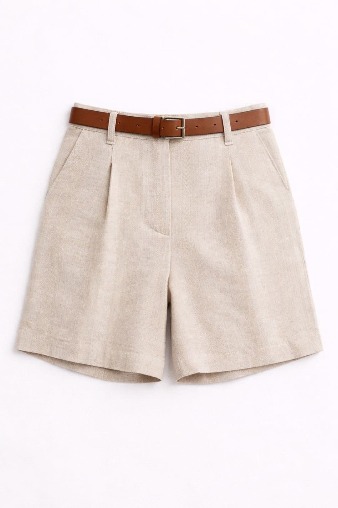 MixRay MixRay Women's High Waist Wide Leg Belted Tailored Shorts in Medium Beige