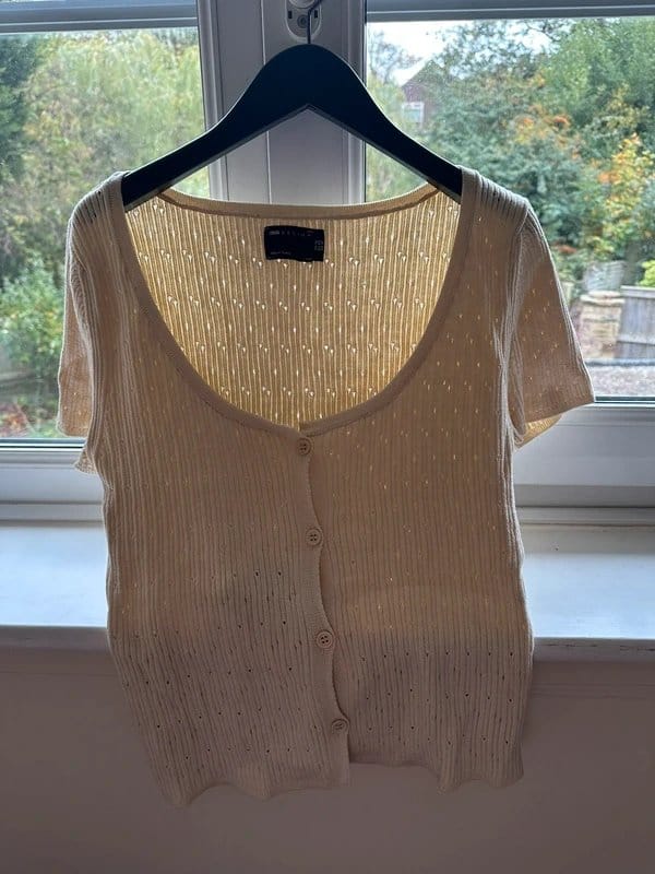 ASOS Cream Pointelle Stitch Cardi with Short Sleeves
