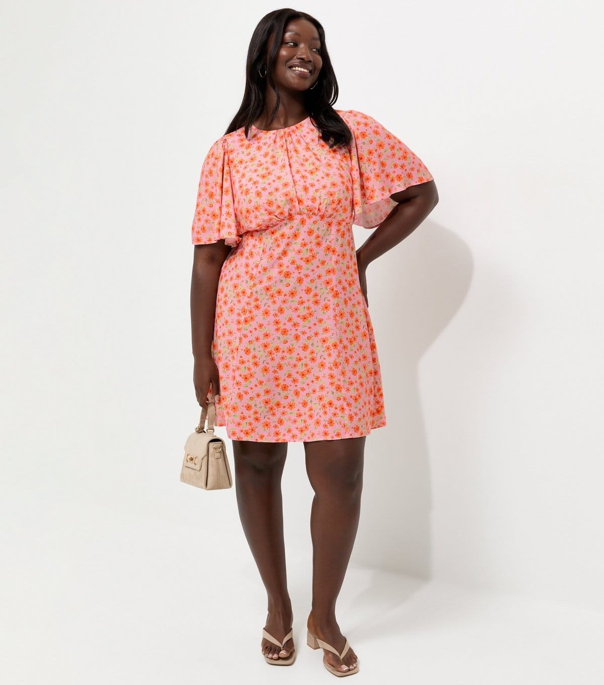 New Look Plus Size Orange Ditsy Floral Mini Dress