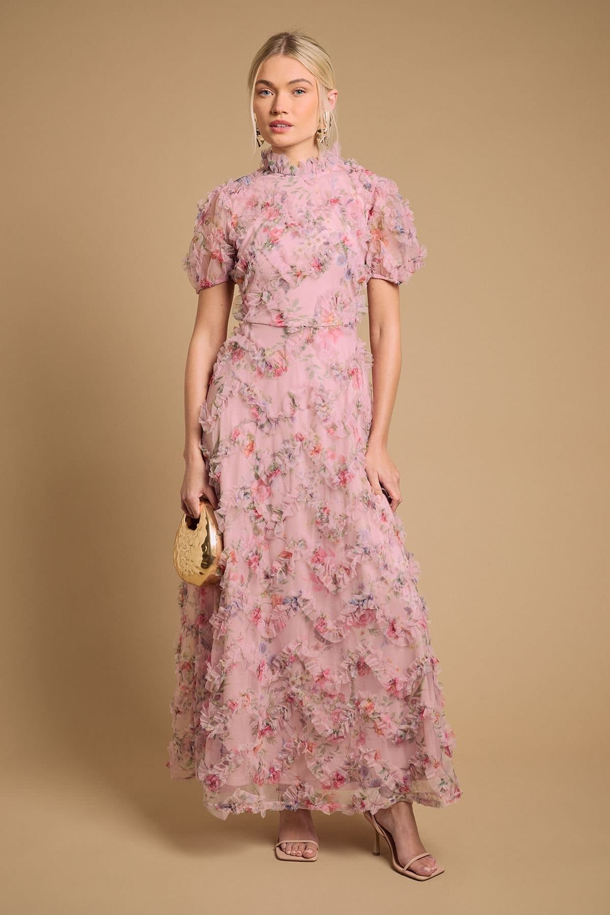 Oasis Oasis Women's Printed Textured Maxi Dress in Pink