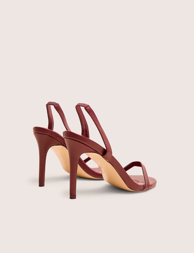 Public Desire Barely Wide Fit Burgundy Pu Round Toe Slingback Stiletto Heels - 3