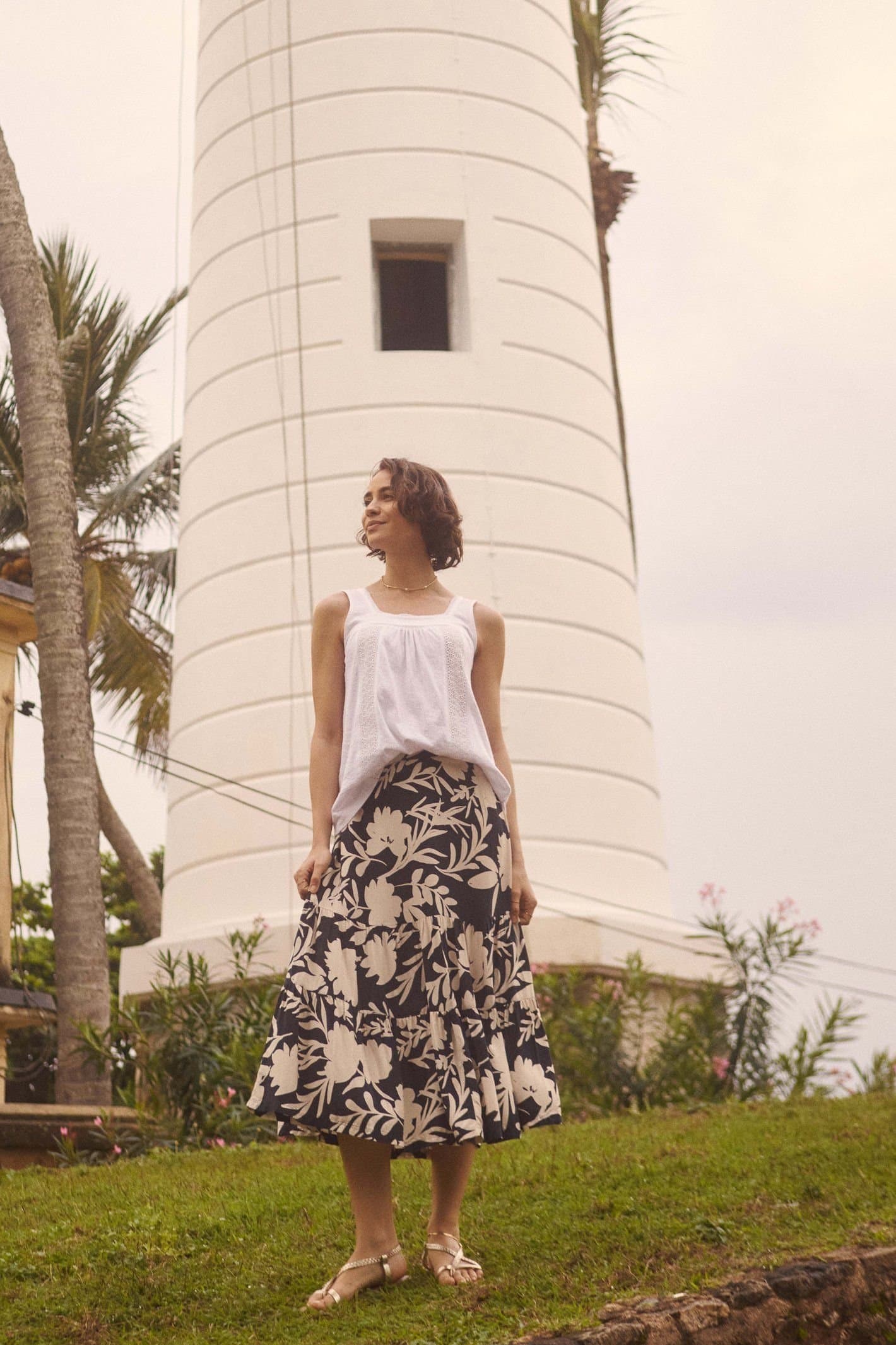 Weird Fish Weird Fish Women's Cassis Printed Tiered Skirt in Dark Blue