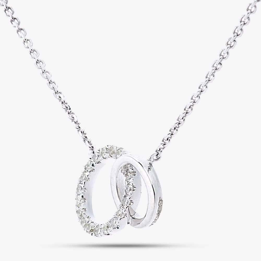T.H.Baker T.H.Baker Women's 9ct White Gold Diamond Link Circle Pendant Necklace PNE20029W in Silver